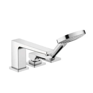 Hansgrohe Metropol 3-Hole Roman Tub Set Trim with Lever Handle and 1.75 GPM Handshower in Chrome