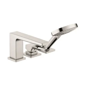 Hansgrohe Metropol 3-Hole Roman Tub Set Trim with Loop Handle and 1.75 GPM Handshower in Brushed Nickel