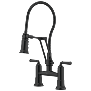 Brizo Rook®: Articulating Bridge Faucet with Finished Hose In Matte Black