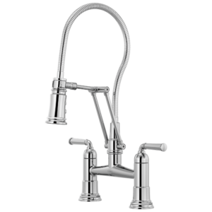 Brizo Rook®: Articulating Bridge Faucet with Finished Hose In Chrome
