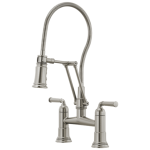 Brizo Rook®: Articulating Bridge Faucet with Finished Hose In Stainless