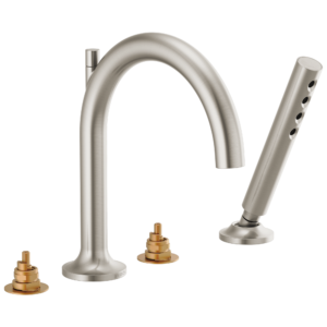 Brizo Odin®: Roman Tub Faucet with Handshower – Less Handles In Brushed Nickel