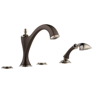 Brizo Charlotte®: Roman Tub Faucet with Hand Shower Trim – Less Handles In Cocoa Bronze / Polished Nickel
