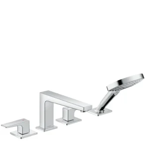 Hansgrohe Metropol 4-Hole Roman Tub Set Trim with Lever Handles and 1.75 GPM Handshower in Chrome
